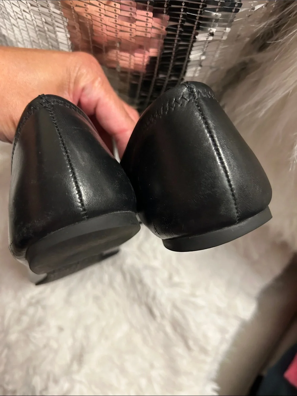 Tory Burch Black Leather Ballet Flats with Gold Logo Medallion